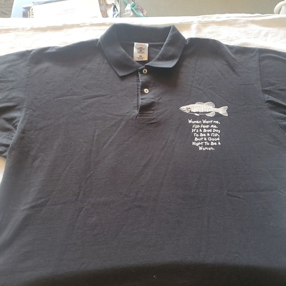 Fruit Of The Loom Fish Lover Graphic Short Sleeve Back Sz. XXL Polo